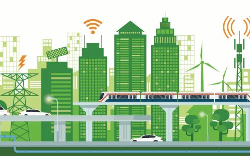 Smart City, Connected, Green and Clean Energy Concept